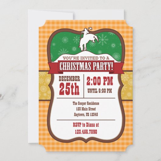 Orange Cowboy Noël Party Invitation (Devant)
