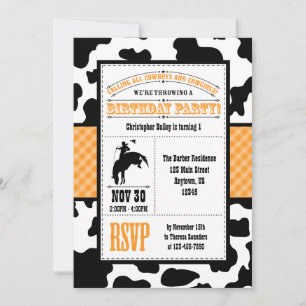 Orange Cowhide Cowboy Invitation d'anniversaire