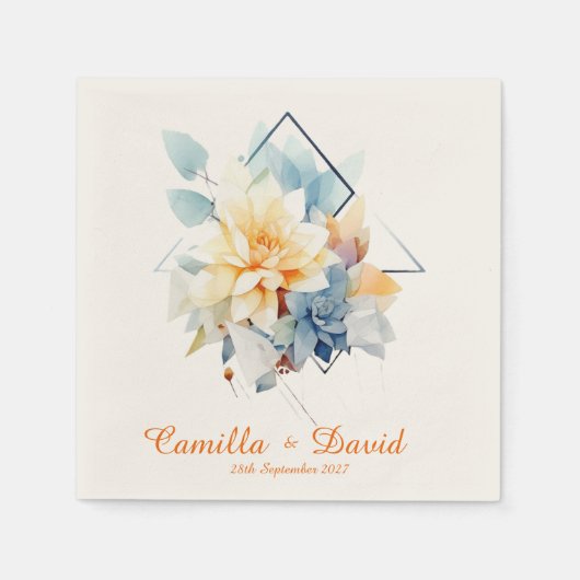 Orange Cub-Flower: Personalized Wedding Napkins Servet (Voorkant)