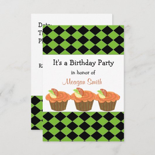 Orange Cupcake Invitation d'anniversaire (Devant / Derrière)