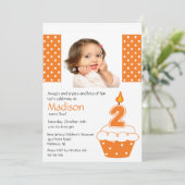 Orange Cupcake Photo Invitation d'anniversaire 2e  (Debout devant)