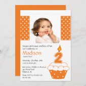 Orange Cupcake Photo Invitation d'anniversaire 2e  (Devant / Derrière)