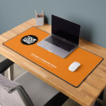 Orange | Custom Business Logo Name, Slogan<br><div class="desc">Create your own company workspace branded decoration with our ergonomic cool boho orange Business Company Logo Desk Mat. This stylish, modern and professional desk mat allows you to personalize your boss, coworker or employee office in a unique way. Add corporate logo, name, profession, website, slogan, social media or any personalized...</div>