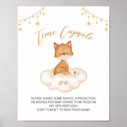 Orange Cute Fox Baby shower temps Capsule Poster (Devant)