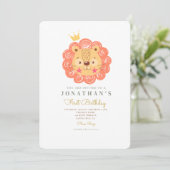 Orange Cute Lion King 1er anniversaire Invitation (Debout devant)