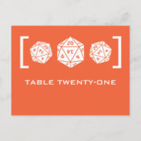 Orange D20 Dice Gamer Numéro de table Carte postal