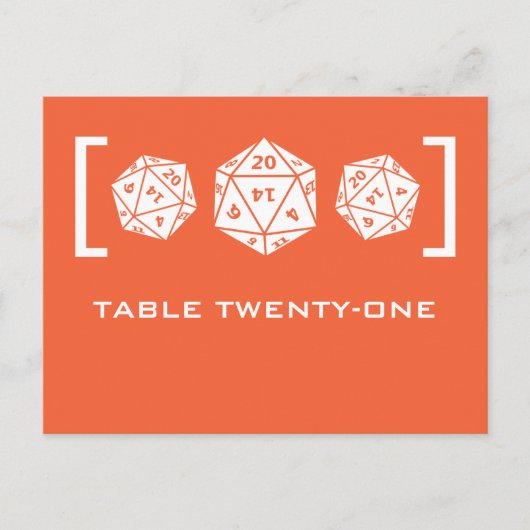 Orange D20 Dice Gamer Numéro de table Carte postal (Devant)