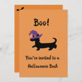 Orange Dachshund Sorcière Halloween Invitations (Devant / Derrière)