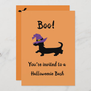 Orange Dachshund Sorcière Halloween Invitations