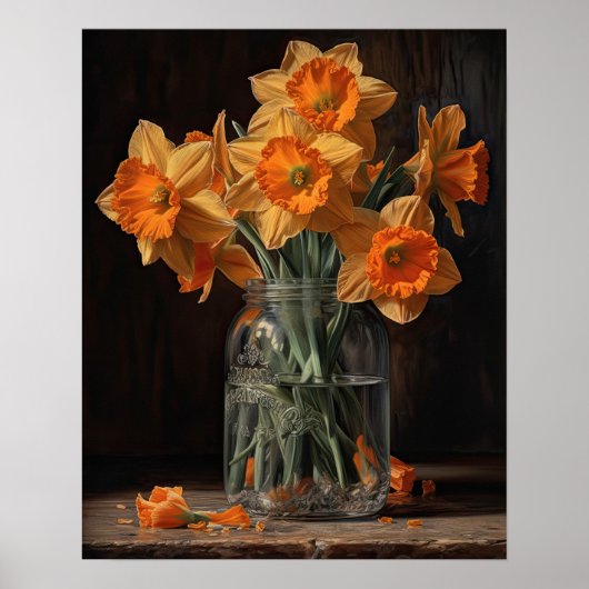 Orange Daffodil Fleurs Art Imprimer Poster (Devant)