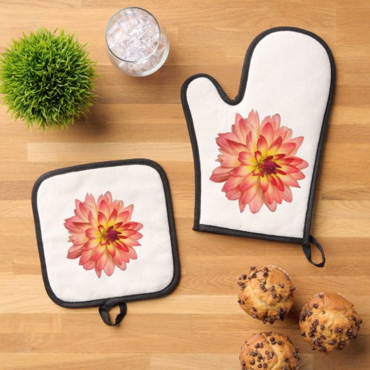 Orange Dahlia Ovenwant & Pannenlap Set (Top down)