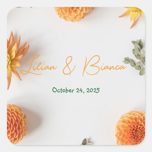 Orange Dahlia Wedding Stickers – Warm Summer Flora (Devant)