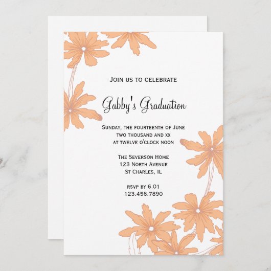 Orange Daisies Graduation Party Invitation (Devant / Derrière)