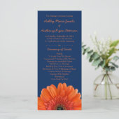 Orange Daisy Flower Marine Blue Wedding Programme (Debout devant)