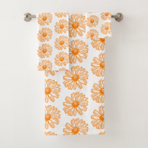Orange Daisy Flower Print, Vintage motif floral