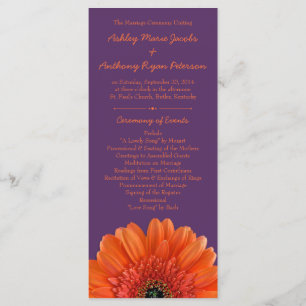 Orange Daisy Flower Purple Wedding Programme