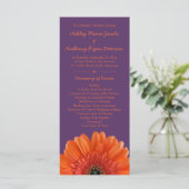 Orange Daisy Flower Purple Wedding Programme (Debout devant)