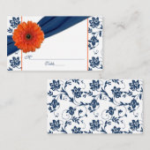 Orange Daisy Marine Bleu Floral Mariage Cartes de  (Devant / Derrière)