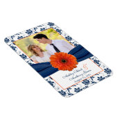 Orange Daisy Navy Blue Floral Mariage Photo Magnet (Côté Droit)