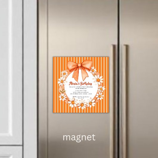 Orange Daisy Wreath Birthday Invitation Magnetic  Magnetische Uitnodiging