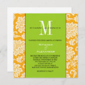 Orange Damas Green Monogram Faire-part de mariage (Devant / Derrière)