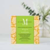 Orange Damas Green Monogram Faire-part de mariage (Debout devant)