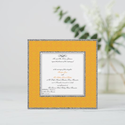 Orange Damask avec Pewter U.K. Faire-part de maria (Debout devant)