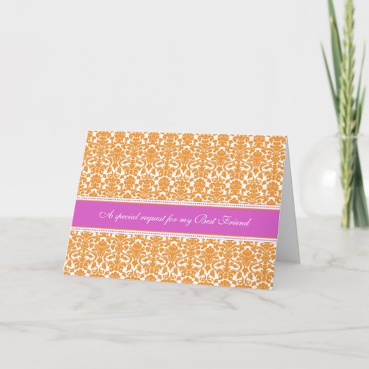 Orange Damask Best Friend Bridesmaid Invitation (Devant)