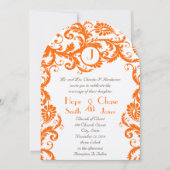 Orange Damask Coral Monogramme Faire-part de maria (Devant)