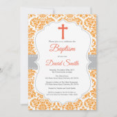 Orange Damask Cross Baptism Invitation (Devant)