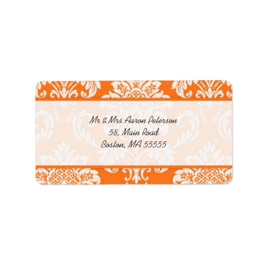 Orange Damask Étiquettes de adresse personnalisabl (Devant)
