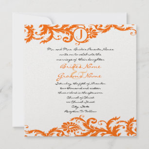Orange Damask Monogramme Faire-part de mariage