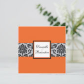 Orange Damask Monogramme Faire-part de mariage (Debout devant)