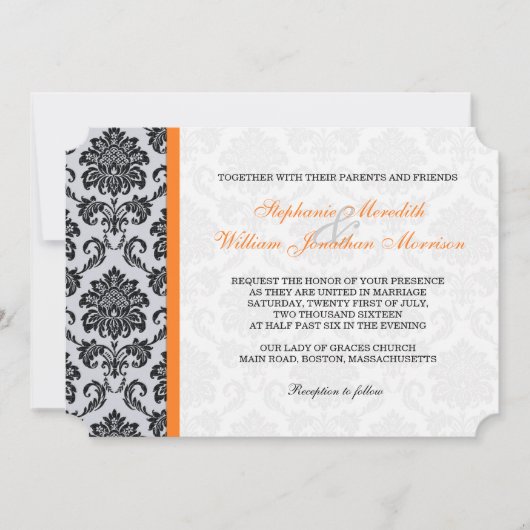 Orange Damask Monogramme Faire-part de mariage (Devant)