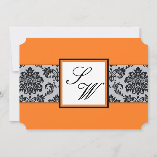 Orange Damask Monogramme Faire-part de mariage (Dos)
