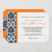 Orange Damask Monogramme Faire-part de mariage (Devant / Derrière)