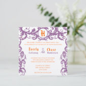 Orange Damask Monogramme Faire-part de mariage (Debout devant)