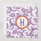 Orange Damask Monogramme Faire-part de mariage (Dos)