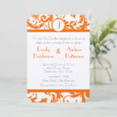 Orange Damask Monogramme Faire-part de mariage (Debout devant)
