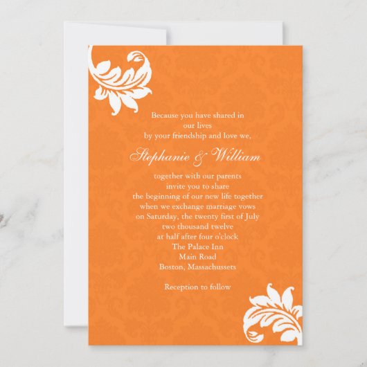 Orange Damask Monogramme Faire-part de mariage (Devant)