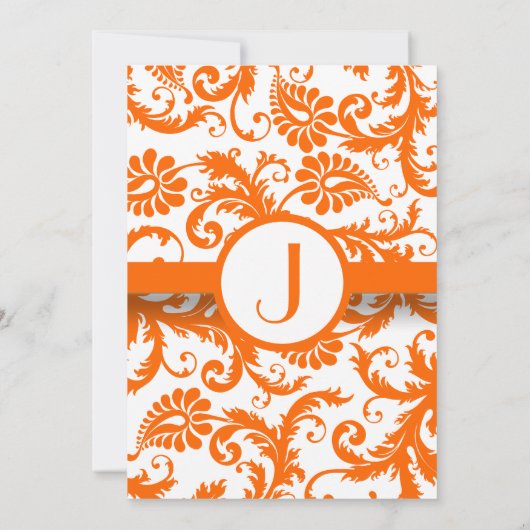 Orange Damask Monogramme Faire-part de mariage (Dos)