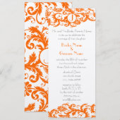 Orange Damask Monogramme Faire-part de mariage (Devant / Derrière)