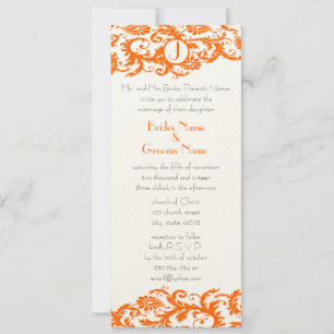 Orange Damask Monogramme Faire-part de mariage