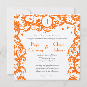 Orange Damask Monogramme Faire-part de mariage