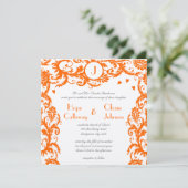 Orange Damask Monogramme Faire-part de mariage (Debout devant)