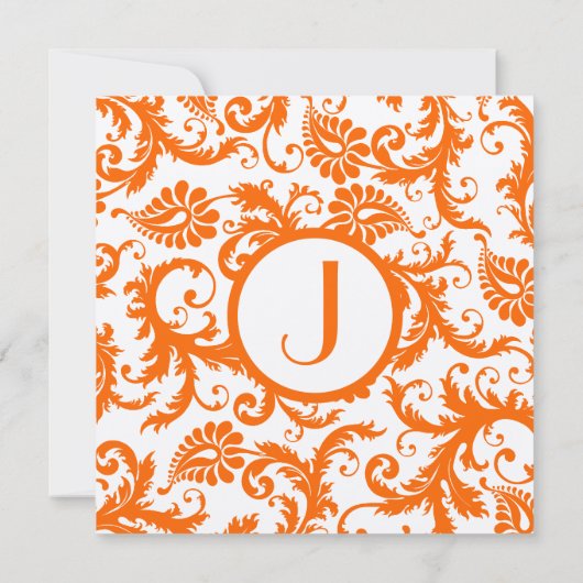 Orange Damask Monogramme Faire-part de mariage (Dos)