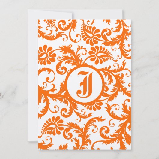 Orange Damask Monogramme Faire-part de mariage (Dos)