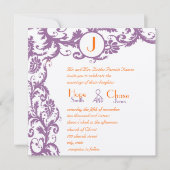 Orange Damask Monogramme Faire-part de mariage (Devant)