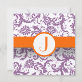Orange Damask Monogramme Faire-part de mariage (Dos)