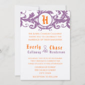 Orange Damask Monogramme Faire-part de mariage (Devant)